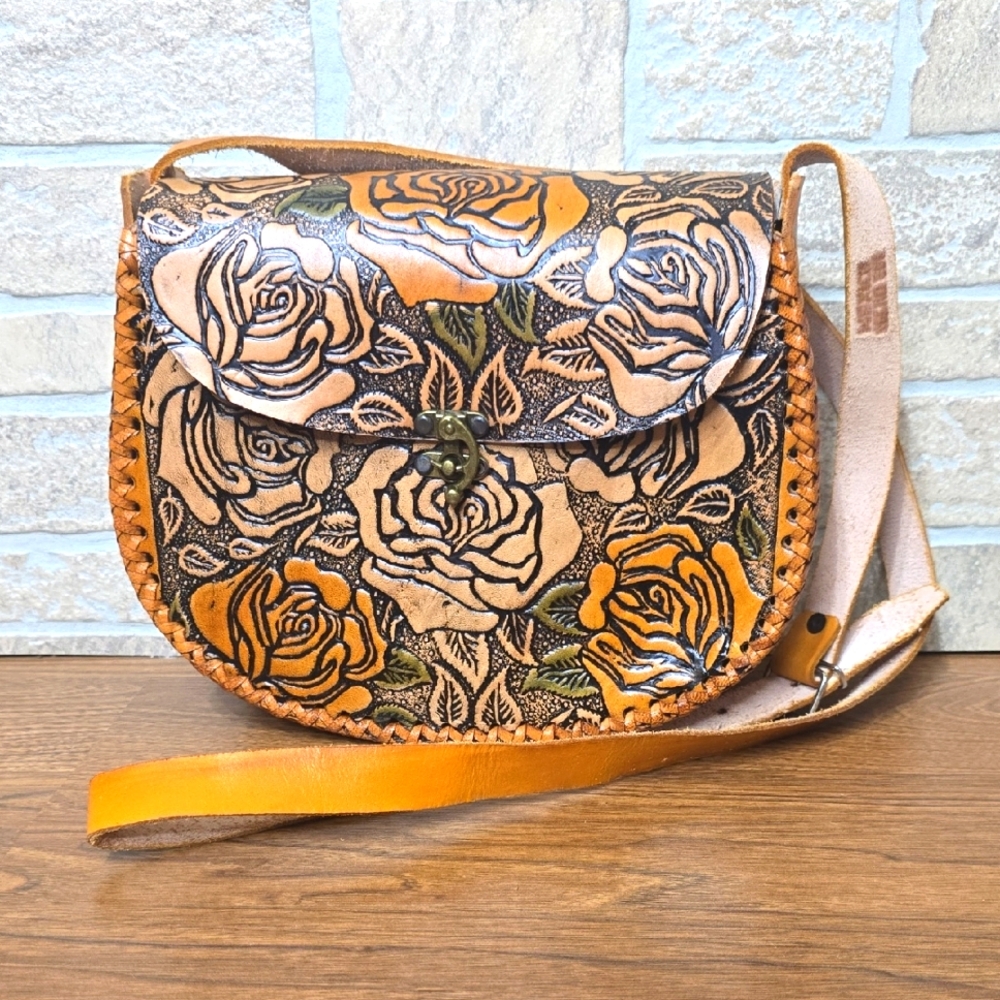 Floral Tooled Leather Crossbody Bag EUC.
